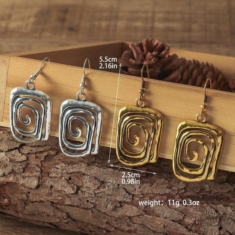 1 Par Pendientes Colgantes Asimétricos Geométricos Huecos de Metal en Espiral de Estilo Vintage Para Mujer, Uso Diario