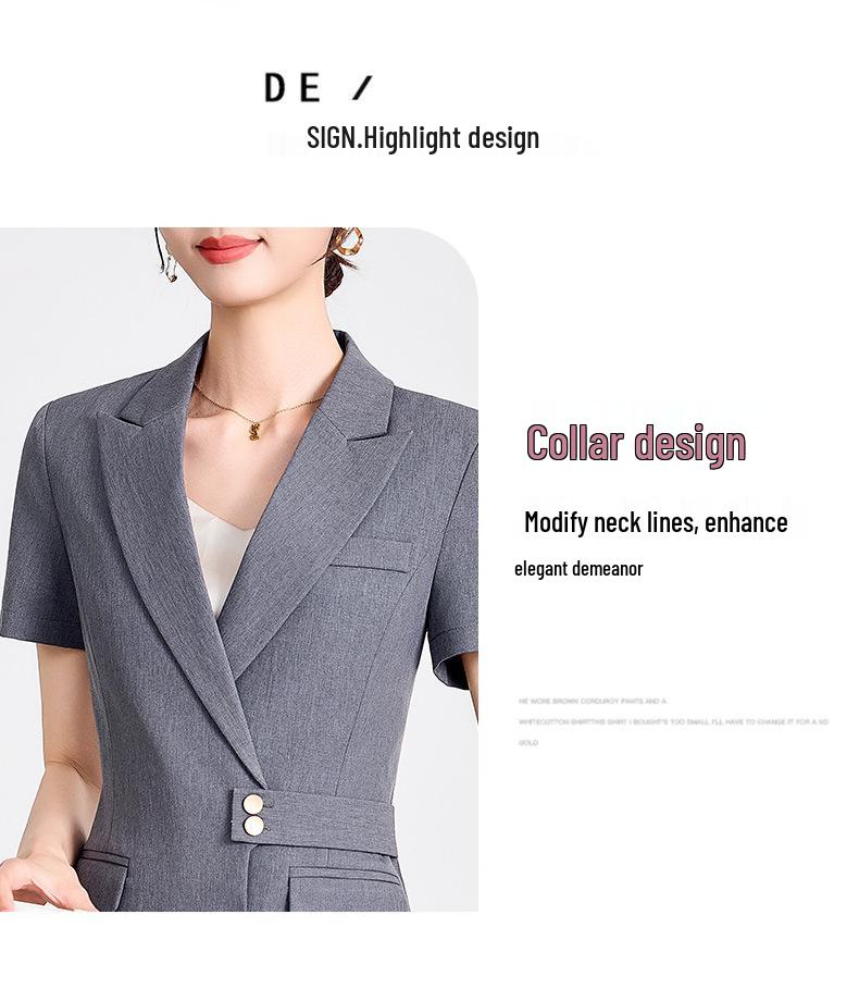 Elegant Women's Summer Formal Suit: Professional Skirt & Blazer for Hotel Front Desk, Office, or Medical Uniform