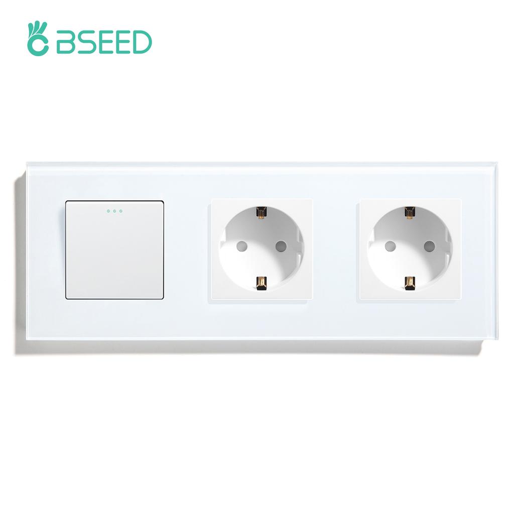 BSEED 1/2/3-fach Mechanische Taster Wandschalter Ein Aus Glas Stromschalter 2,1A Typ-C USB-Steckdose EU-Standard 1-Weg