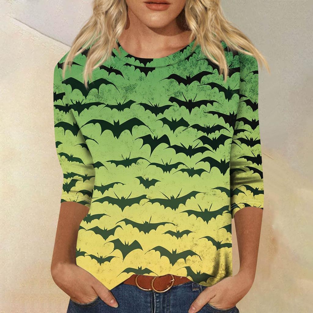Women's Fashion Casual Round Neck 3/4 Sleeve Loose Printed T-Shirt Ladies Top