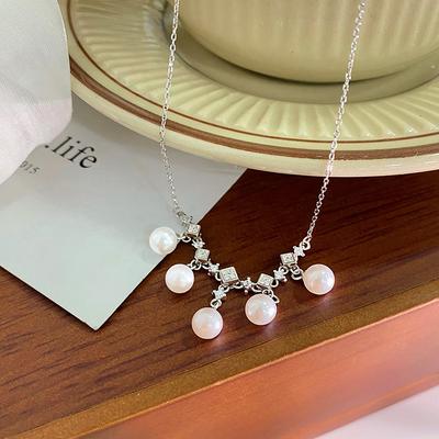 Exquisite Zircon Pearl Tassel Necklace for Women's Light Luxury and High Grade Elegance Clavicle Chain