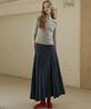 Green Butter Flare Section Long Skirt (Navy)