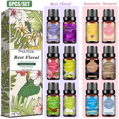 PHATOIL 6 Pezzi Olio Fragranza Floreale Set Regalo per la Festa della Donna Fresia Angelo Olio Essenziale di Lino Fresco per Umidificatore Massaggio Cura della Pelle Profumo Fai da Te
