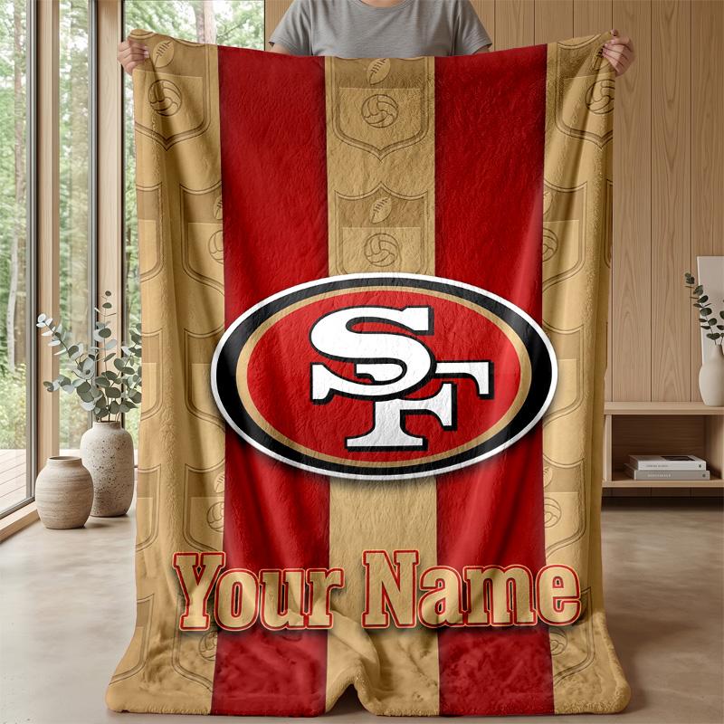 San Francisco 49ers Benutzerdefinierte Flanell-Kuscheldecke Drucken Sie Ihren Namen Text Weiche Warme Decke Weihnachtsgeschenk