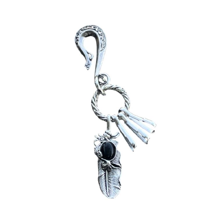 

Practical Keychain with Feather Ornament Multi Functional Triple Buckle Key Fob for Outdoor Use Camping Riding 1