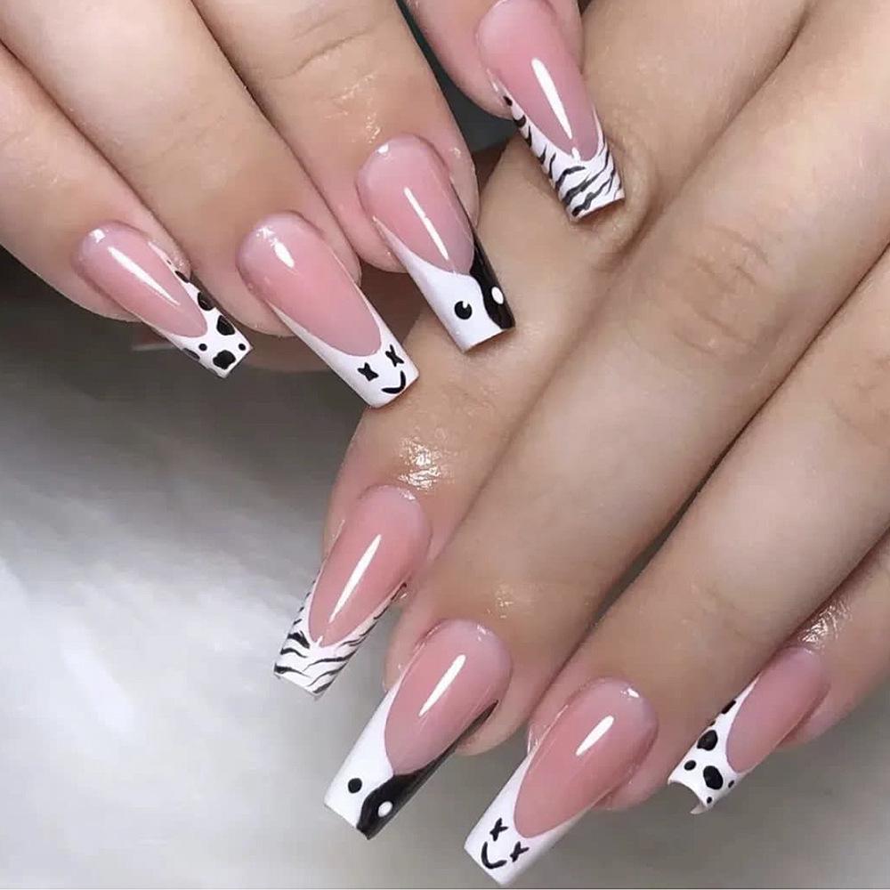 

Black & White Zebra French Tip Press-On Nails