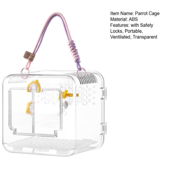 Bird Carrier Travel Parrot Cage Transparent Ventilated Bird Cage with Safety Locks Portable Bird