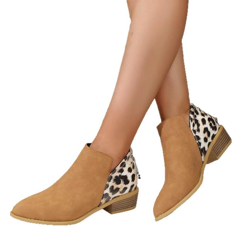 Dámské 2025 Jaro Podzim Semišové Špičaté Leopardi Potisk Pravá Kůže Vysoké Podpatky – Hluboký Svršek Blokový Podpatek Stylové Baleríny