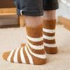 Coral Wool Socks - Men's Striped Half-wool Mid-calf Socks - Non-shedding, Thick and Warm Floor Socks, Home Wear Socks, with Added Wool Padding