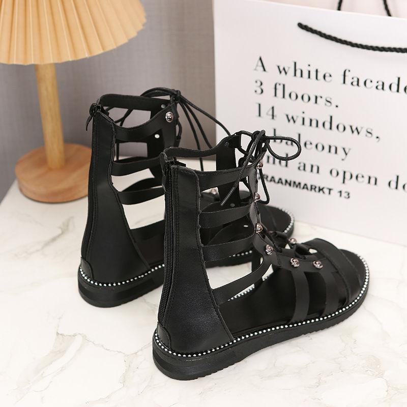 2025 New Hollow Casual Sandalias Open Toe Cross Strap Ladies Shoes Wedges Summer Roman Black Sandales Boots Large Size 35-43