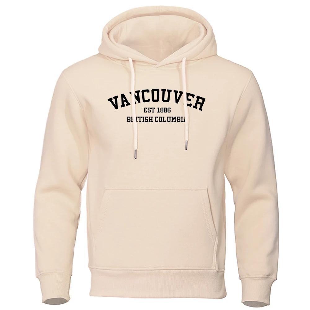 Vancouver Est 1886 British Columbia White Letters Men Hoodies Crewneck Hoody O-Neck Clothing Harajuku Casual Mens Sweatshirt