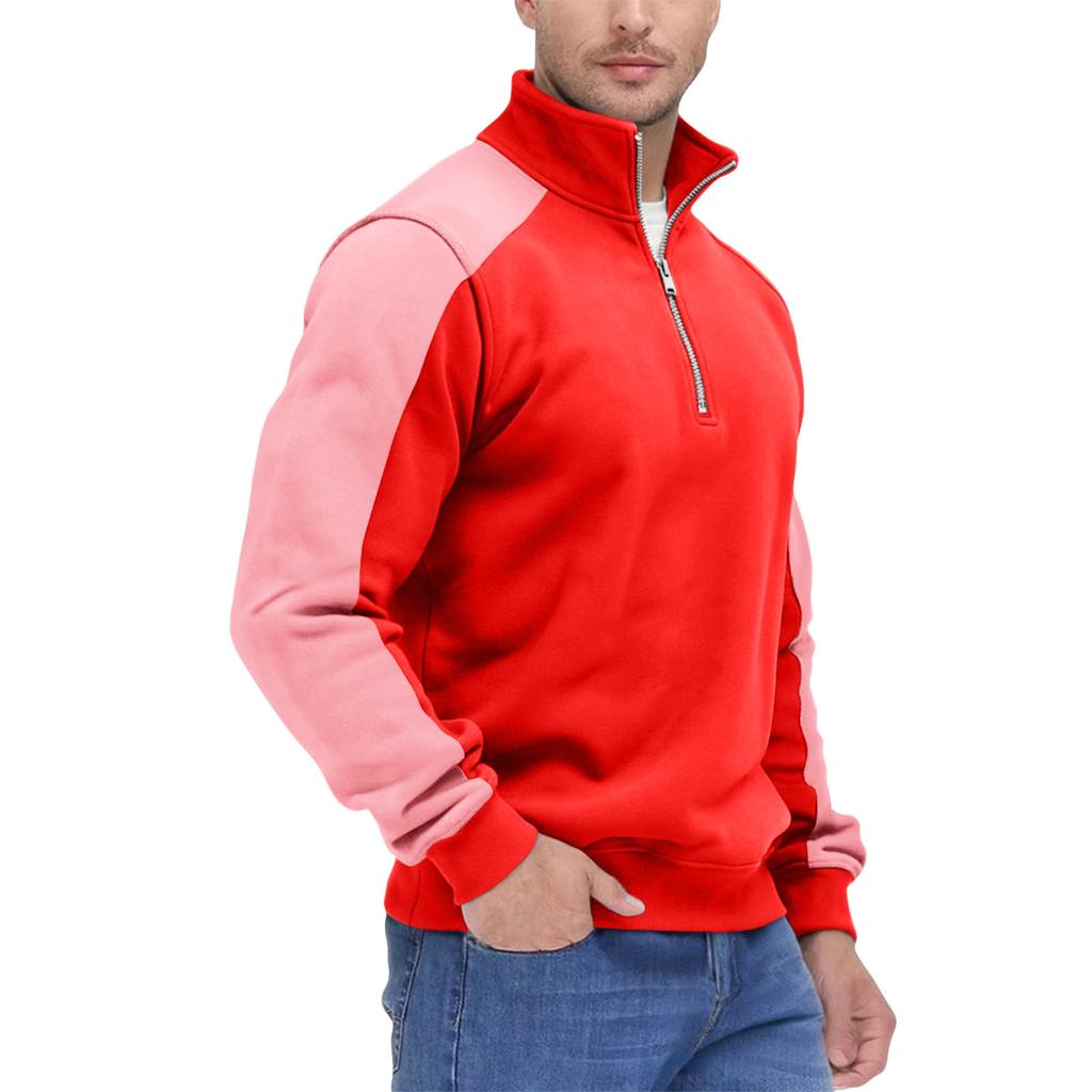 Men's Colorblock Half Zip Stand Collar Sweatshirt Men's Sports Large Size Casual Stand Collar Sweatshirt