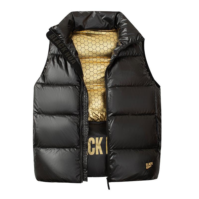 Svart och Guld Väst för Män och Kvinnor, Ny Koreansk Stil Lös Glansig Helt Svart Västväst, Tvättfri Populär Jacka