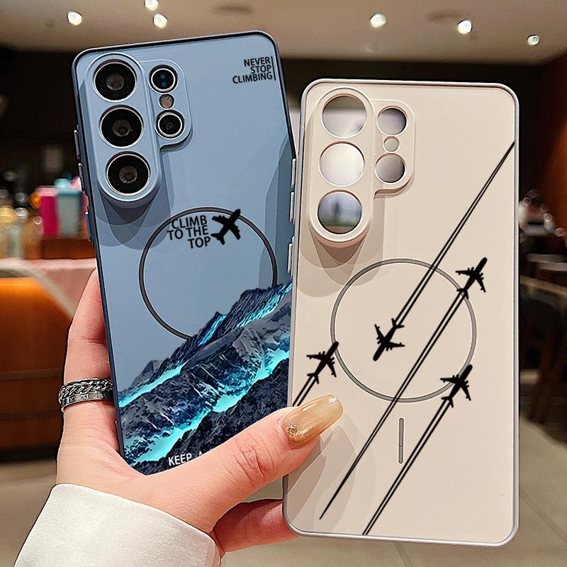 Magnetic Airplane Route Pattern Phone Case For Samsung Galaxy S26 S25 Ultra Edge S24 S23 FE A57 A17 A56 A37 A16 A55 A36 5G Cover