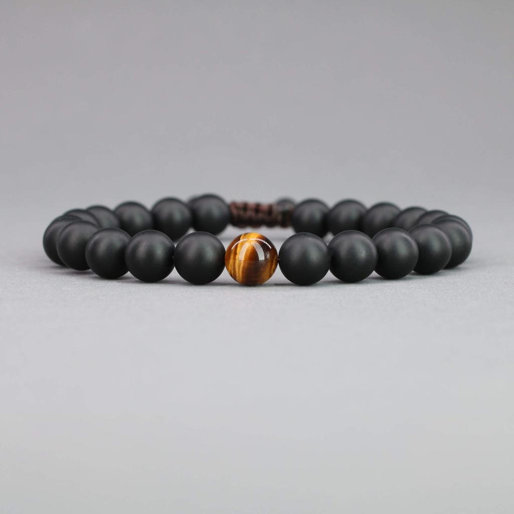 COAI Matte and Tiger Eye Power Stone Bracelets for and Good Set of Adjustable Length Howlite, Onyx, Success, Purification, Protection, Luck, Men's,