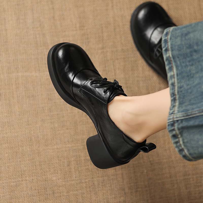 Krazing Pot Microfiber Round Toe Thick Med Heels Spring Summer Shoes Big Size 43 Size 33 Women Lace Up Platform Pumps