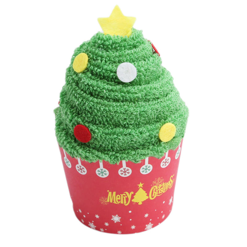 1PC Cute Santa Claus Snowman Christmas Tree Cupcake Towel Baby Shower Washcloths Birthday Party Favors for Guests