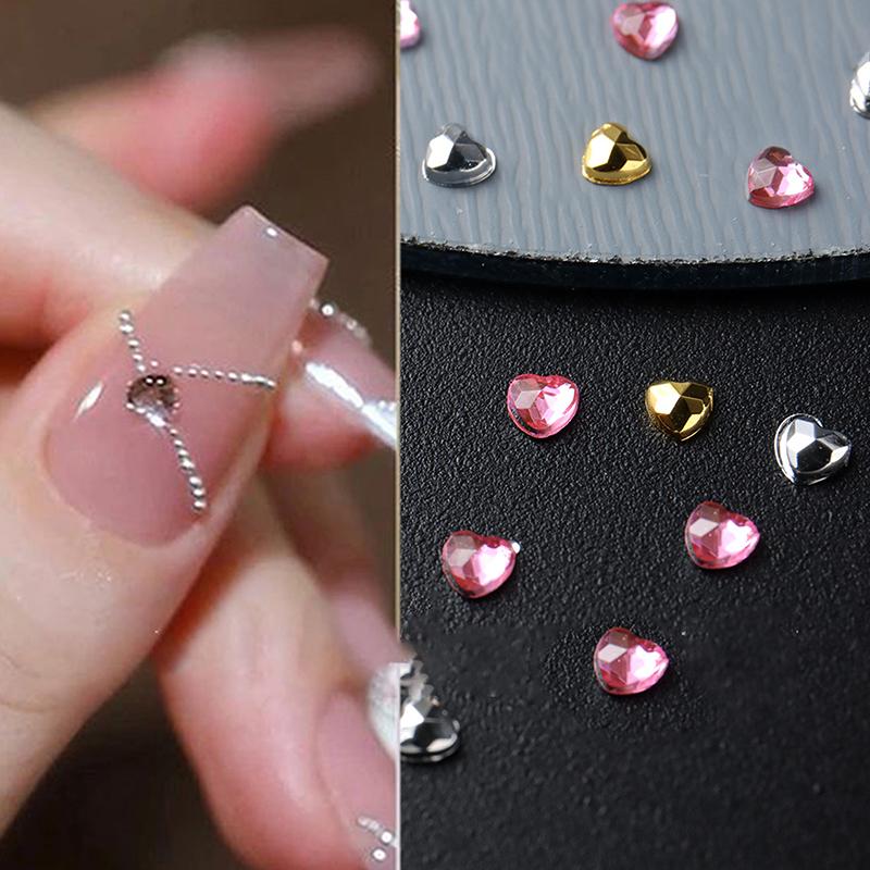 Four Color 1Box Mini Heart-Shaped Nail Jewelry Flatback Nail Charms Nail Art Accessory Gold Silver Manicure Bead