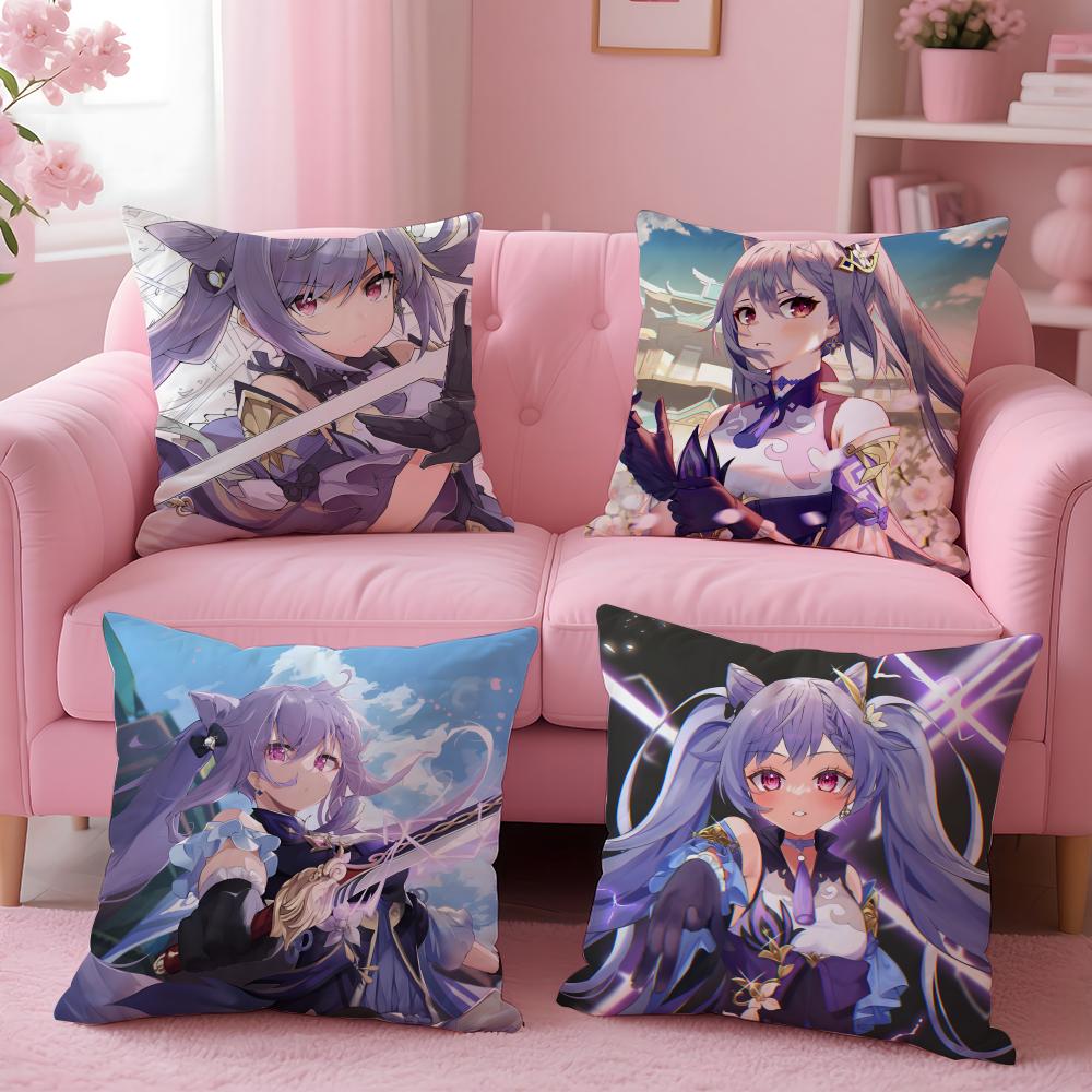 Mona G-Genshin I-Impact Pillow Case Plush Fabric Soft Double-Sided Printed Sofa Warm Winter Home Gift Cushion Cover