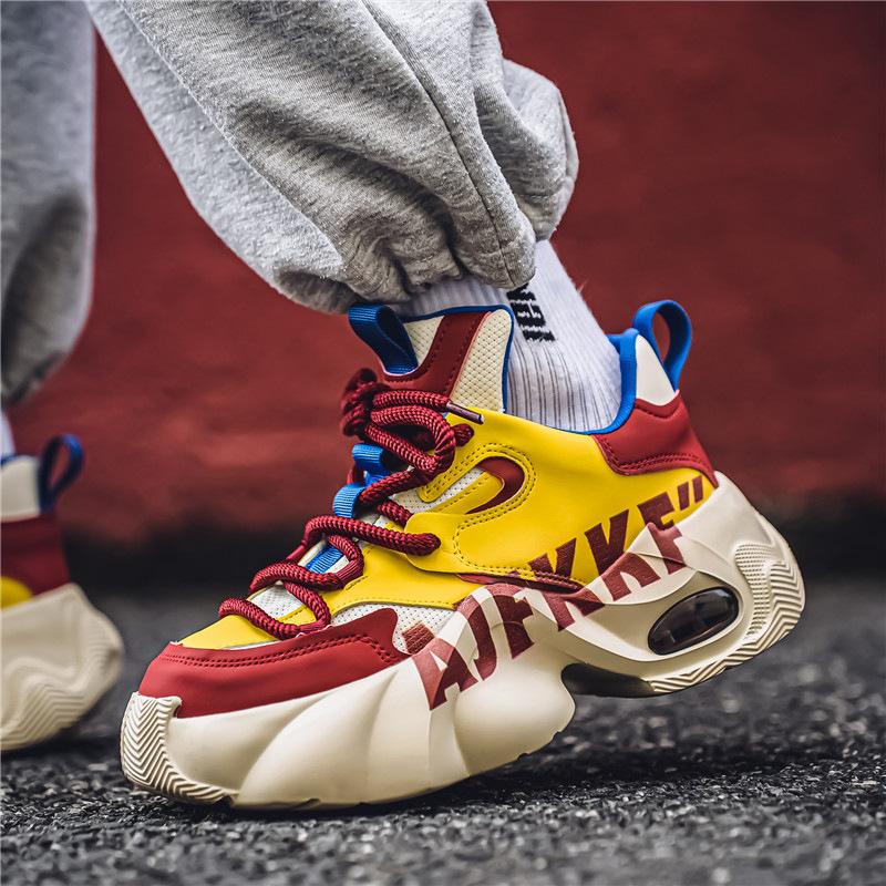 2025 spring and summer new ins color matching trend trendy men's shoes yellow dad shoes platform heightening casual sports shoes