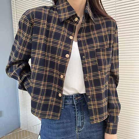 1116 New plaid shirt women's jacket women's loose long-sleeved stacked wear design sense retro casual plaid top trendy