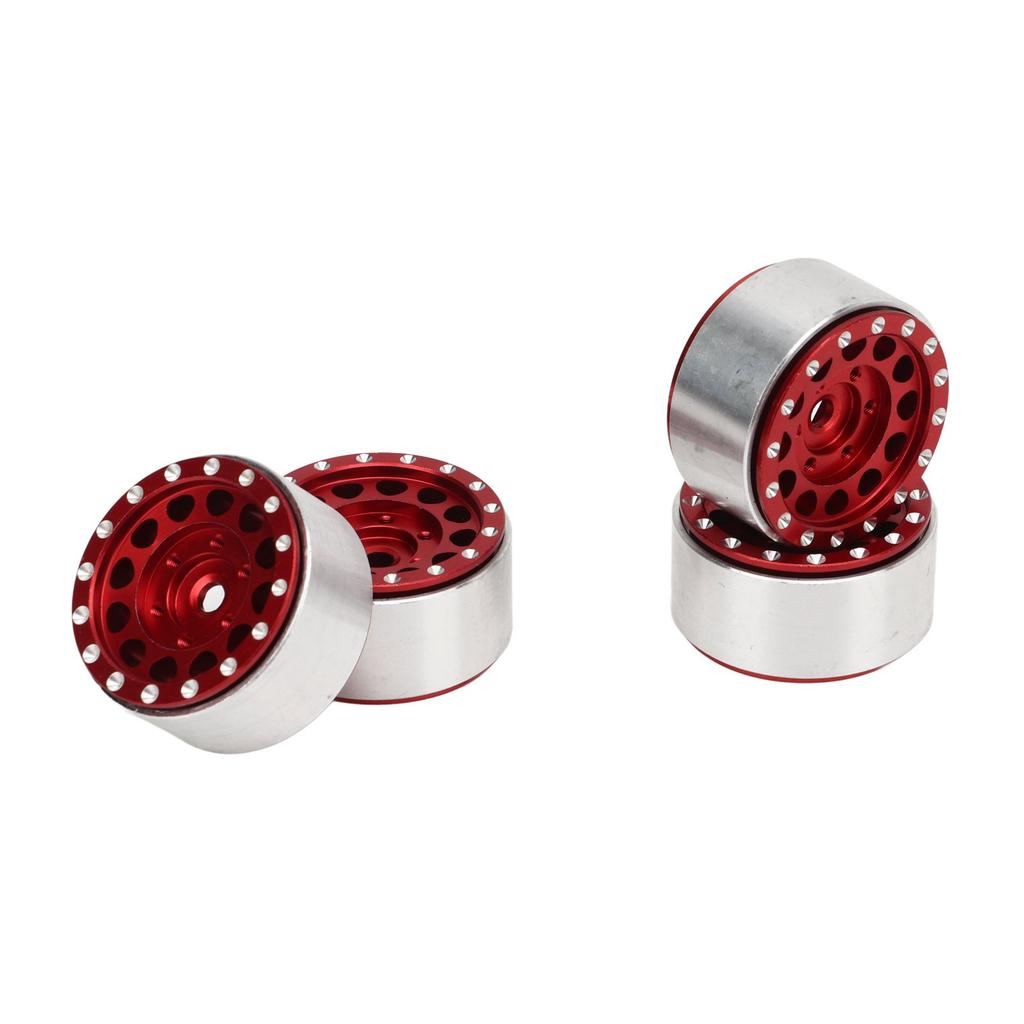 4 PCS RC Beadlock Wheel Hubs Aluminum Alloy RC Wheel Rims Hub for Traxxas 1 18 RC Cars for Axial SCX24 1 24 RC Cars Red