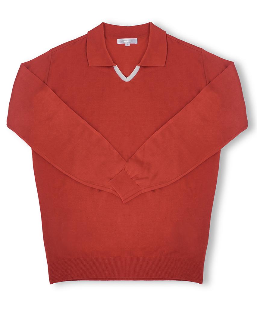 DEVERRMAN V-Neck Contrast Polo Knit (Orange)