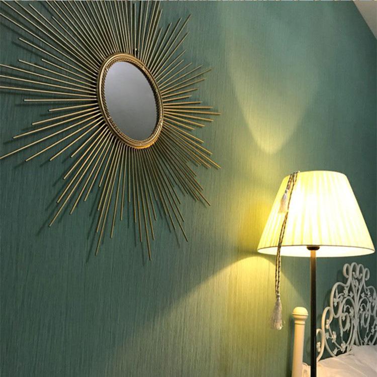 Gold & Silver Sun-shaped TV Sofa Wall Mirror, European Decorative Hall & Fireplace Wrought Iron Mirror.