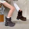 Autumn and Winter Women's Fashion Boots Solid Color Low Heel Large Size Women's Boots Cow Velvet Beef Tendon Sole New Versatile Low Boots Women