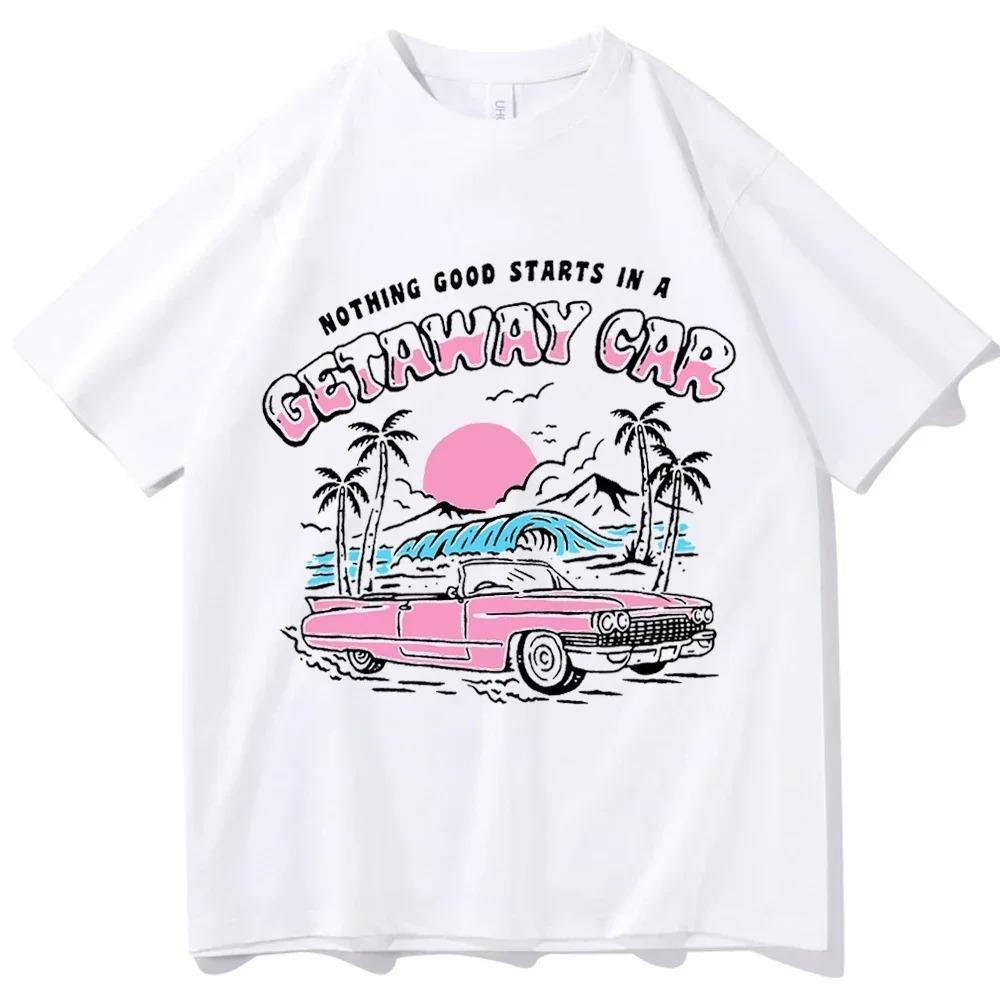 

Taylor Swift Getaway Car Reputation Album Vintage Beach T-Shirt, Unisex Retro Convertible Car Fan Merch, 100% Cotton Casual Streetwear Top 4XL