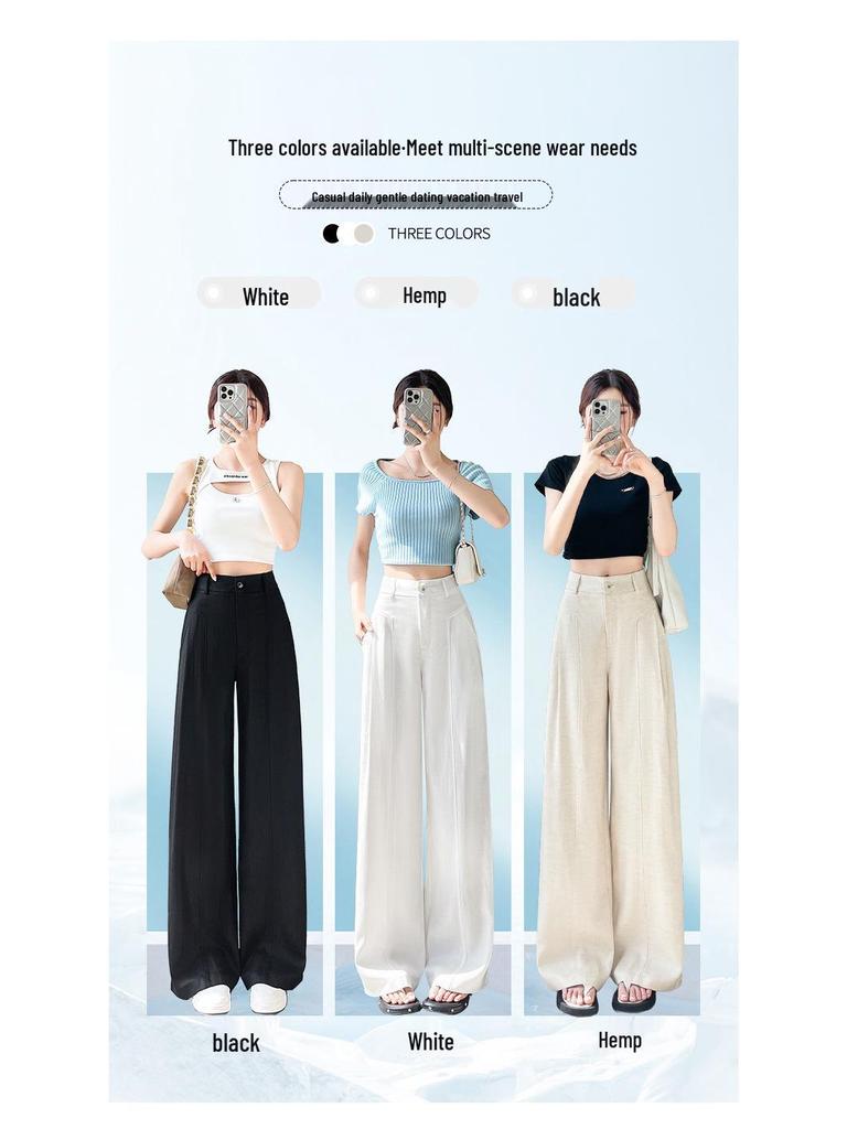 Women's High Waist White Linen Wide Leg Pants