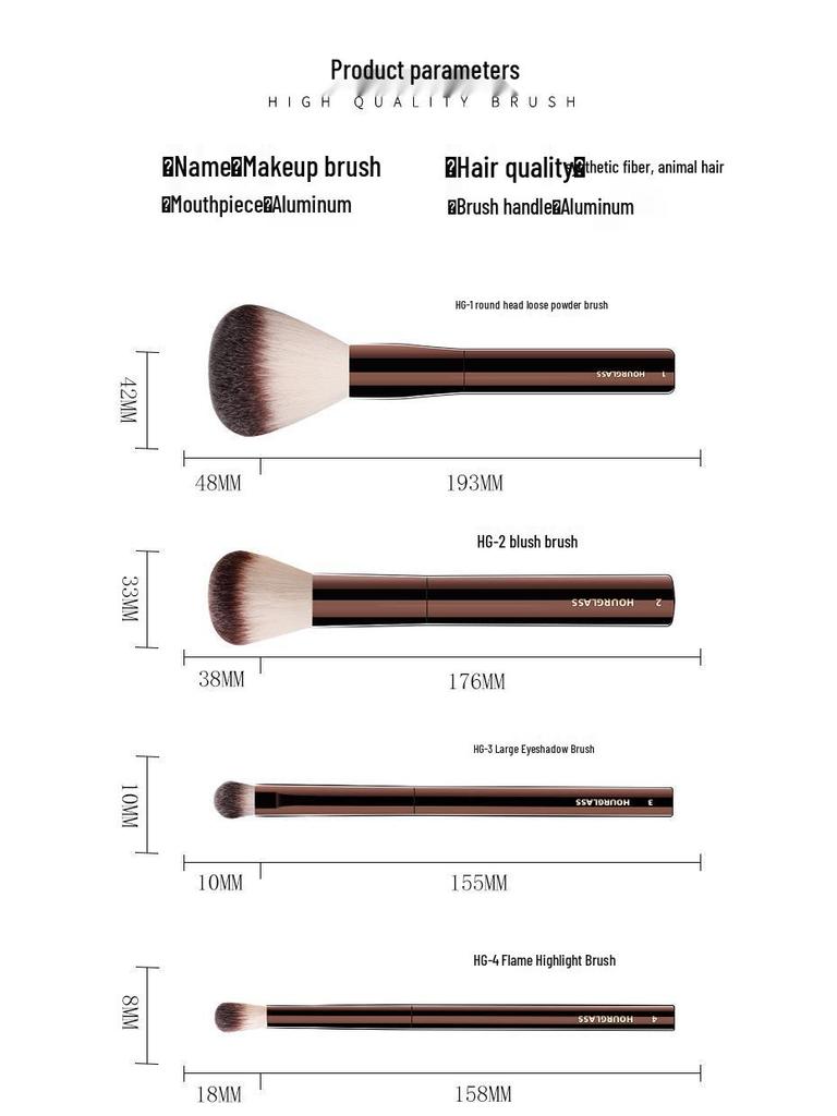 HOURGLASS Complete Makeup Brush Set: Powder, Blush, Foundation, Eyeshadow, Concealer, Lip Brushes.