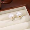 Silver Needle Korean Style Diamond Butterfly Detachable Pearl Earrings for Women