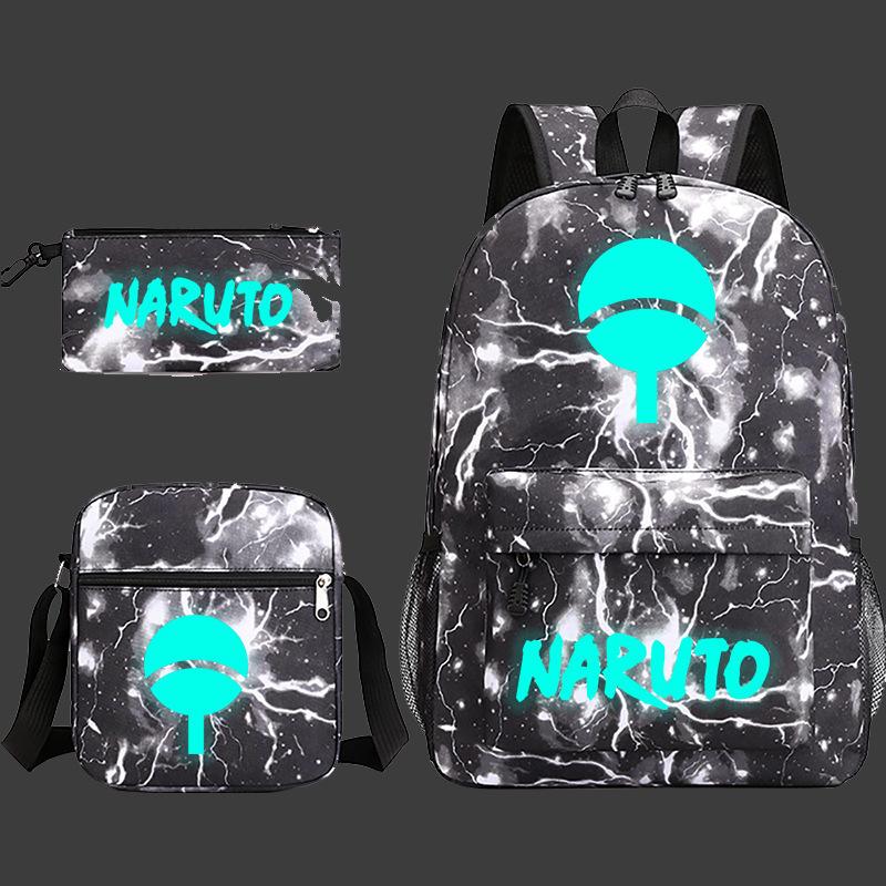 Large Capacity Schoolbag with Shoulder Strap; Student Three-piece Pencil Case Set