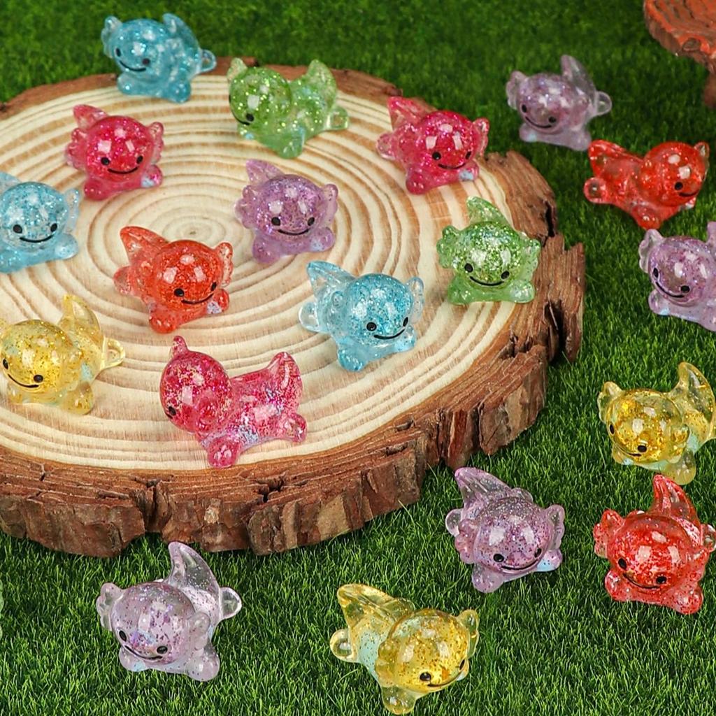 Non-Toxic 10/20Pcs Mini Resin Axolotl Miniature Glitter Axolotl Tiny Animal Figures Ornament For Diy Fairy Garden Glass Container