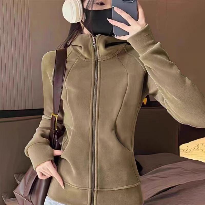 Autumn Updated Polar Fleece Sweatshirt Jacket for Women Spring and Autumn Fleece Jacket Waist-cinching Velvet Thickening Slim Fit