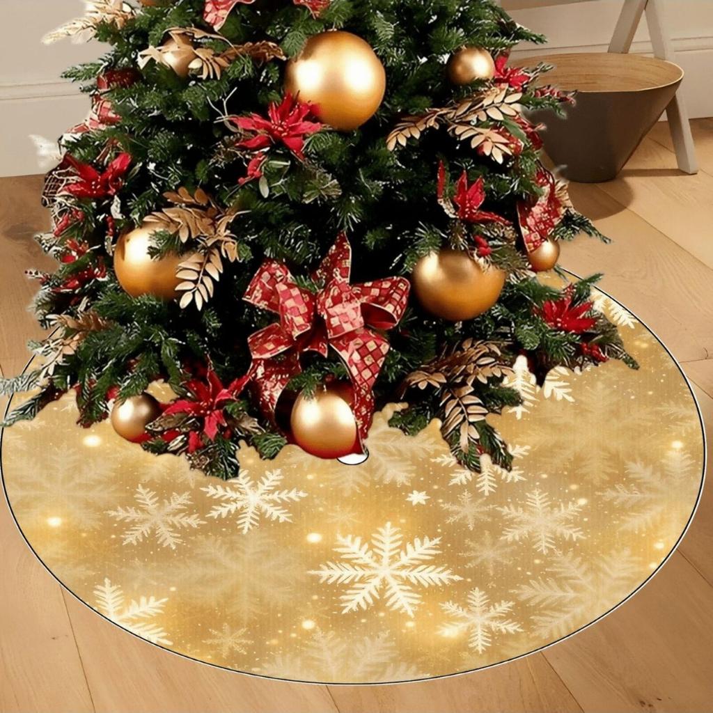 Golden Snowflake Christmas Tree Skirt With Golden Glitter Snowflake Winter Holiday Decoration Christmas Atmosphere Tree Skirt