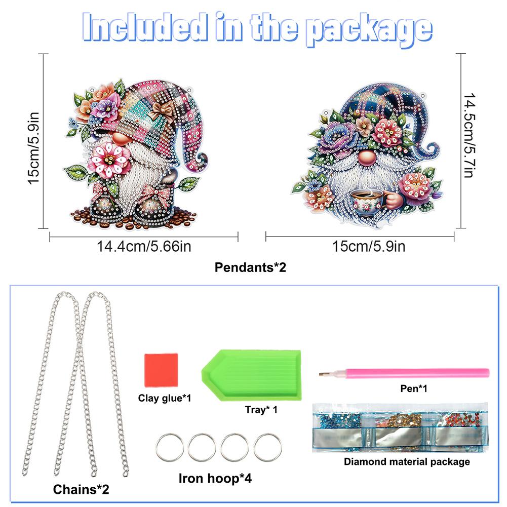 2Pcs Flower Gnome 2D/Flat DIY Diamond Painting Set Rhinestone Diamond Art Window Pendants Window Hanging Art for Home Decor