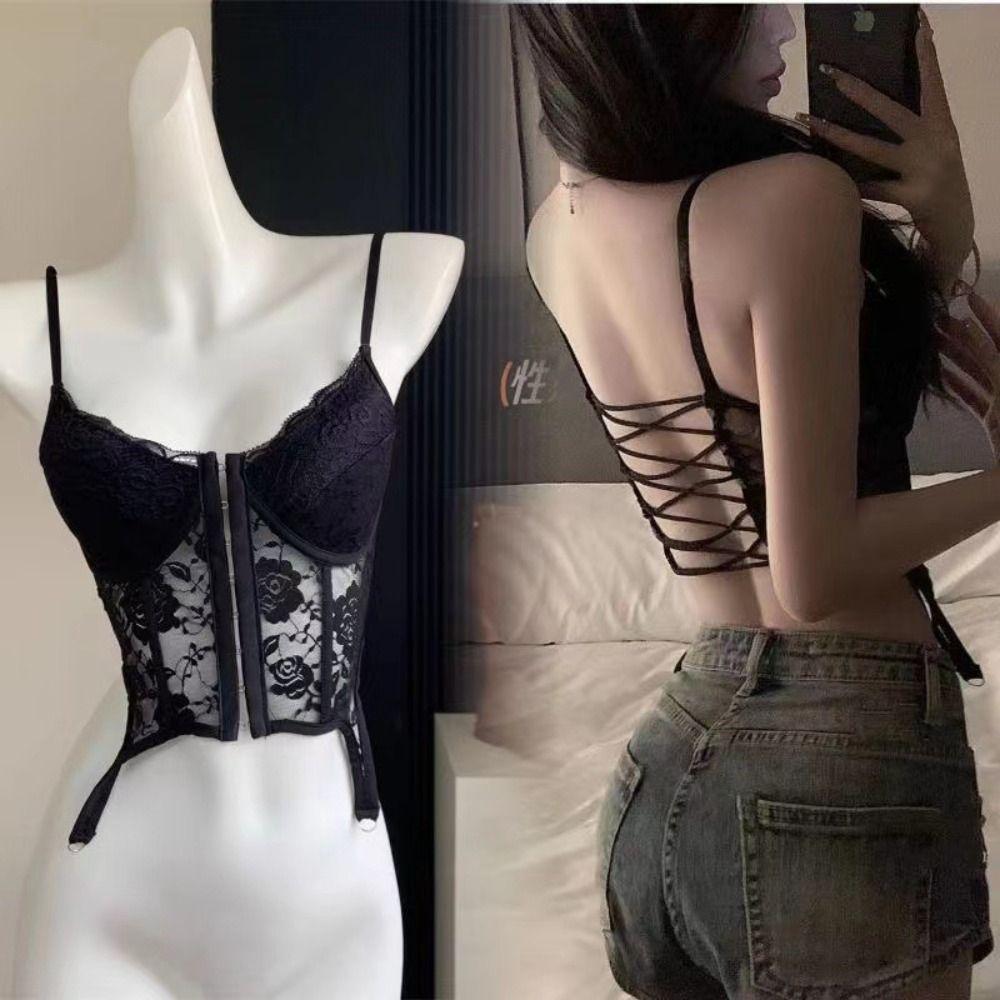 Slim Fit Sexy Lace Corset Top Push Up Hollow Suspender Vest Streetwear Floral Lace Camisole  Girl