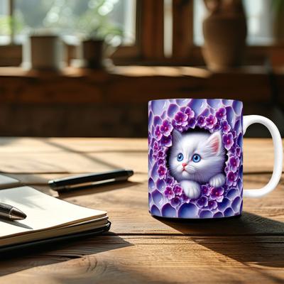 Cat Ceramic Mug 11 Oz Ceramic Drinking Mug Classic 3D Bookshelf Water Cup Christmas Cat