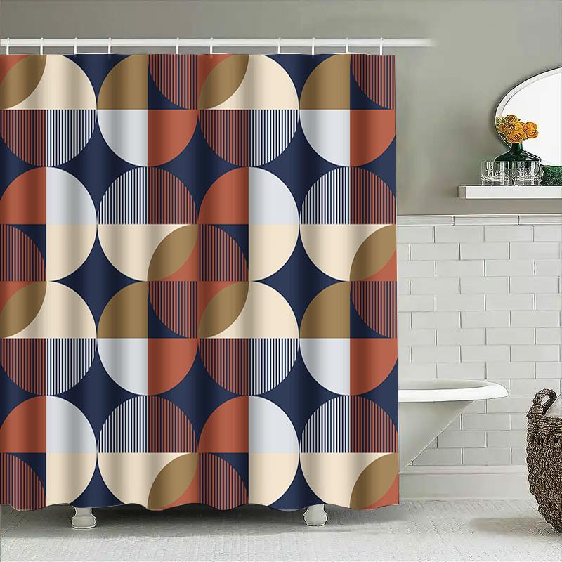 Modern Geometric Bathroom Shower Curtain Striped Circle Patterns Decorative Water-Resistant Waterproof Fabric