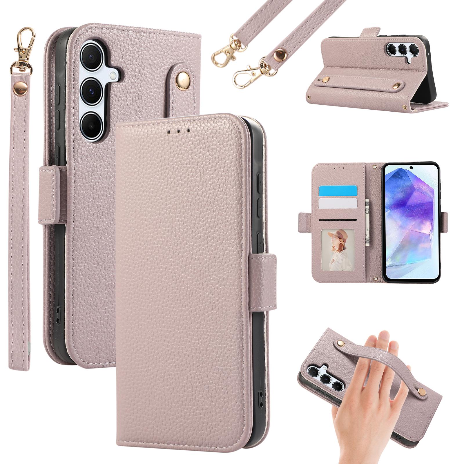 

For Samsung Galaxy A55 5G Leather Case with Card Holder, Straps, Shockproof Wallet Phone Cover F