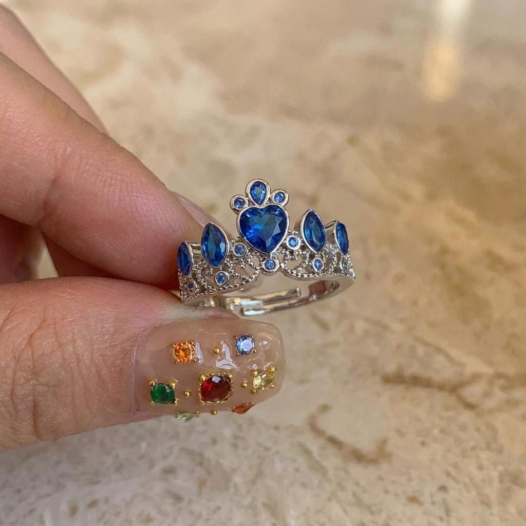 Luxury Blue Zirconia Hollow Butterfly Ring for Women Rhinestones Heart Flower Bow Crown Finger Ring Charms Engagement Jewelry