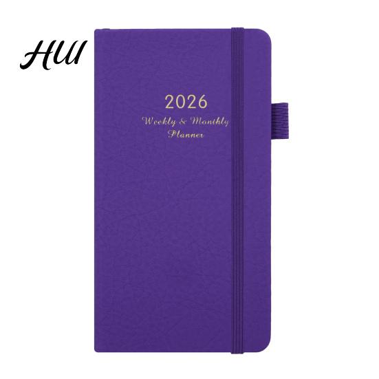 Planer kieszonkowy 2026 z gumką Pętelka na długopis Wstążka Zakładka Tygodniowy Miesięczny Akademicki Harmonogram 12 Miesięcy Notes Dziennik z Twardą Okładką