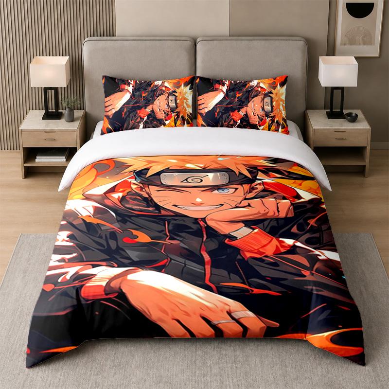 3-teiliges Bettwäsche-Set, Naruto 1 Bettbezug und 2 Kissenbezüge, Bedruckte Bettwäsche-Deko für Gästezimmer