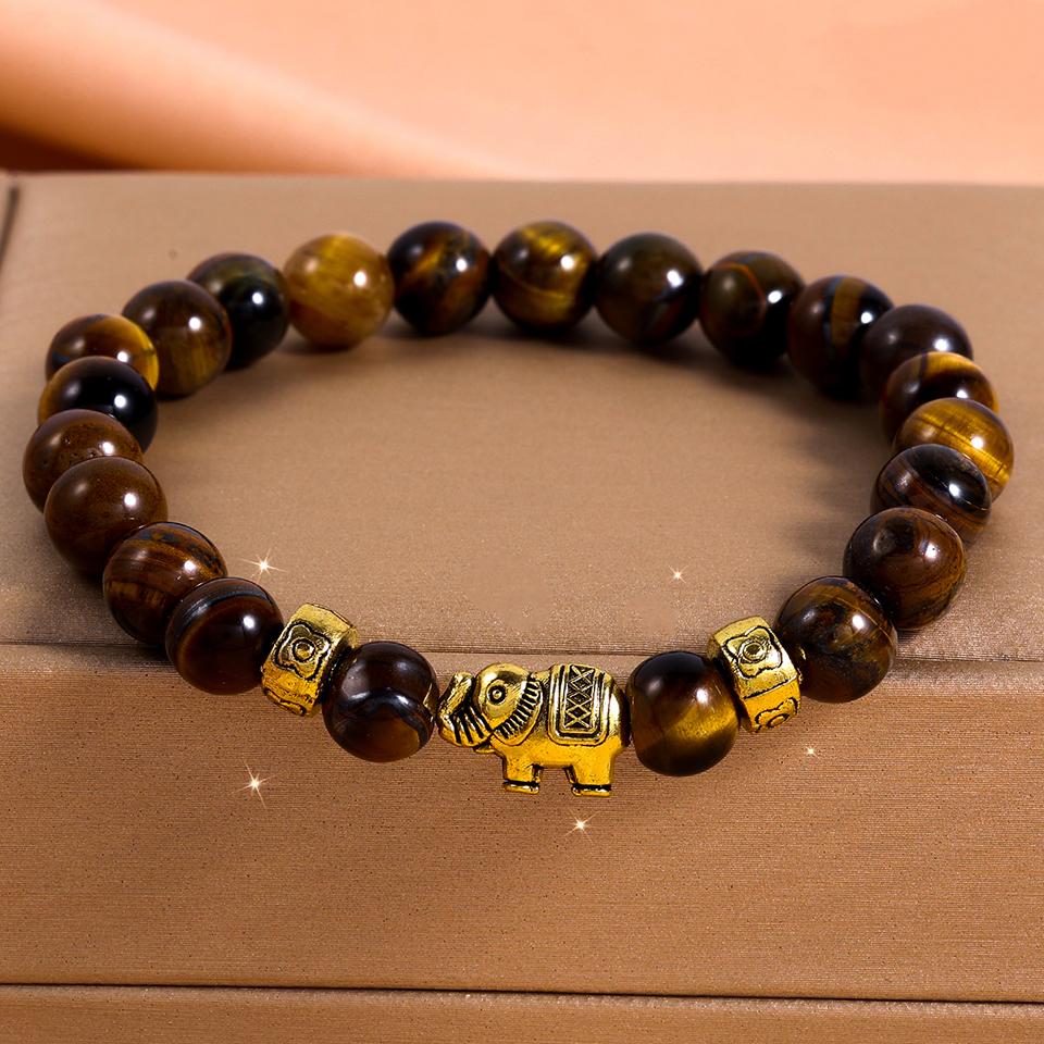 ZAKOL Natural Stone Elephant Knit Adjustable Beaded Bracelets For Men Women Metal Weave Strand Wristlet Rope Zircon Gifts Daily