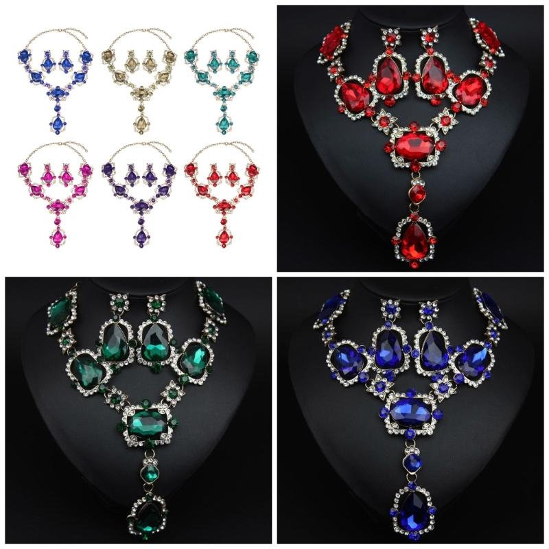 Elegant Crystal Gemstones Necklace And Earrings Set Sparkling Jewelry Set For Formal Occasions Featuring Vintage Designs