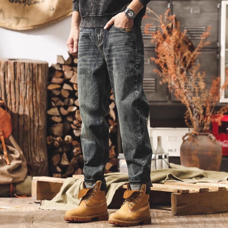 

Jierainuo Men s American Classic Retro Loose Straight Jeans 33 (150-160 lbs)