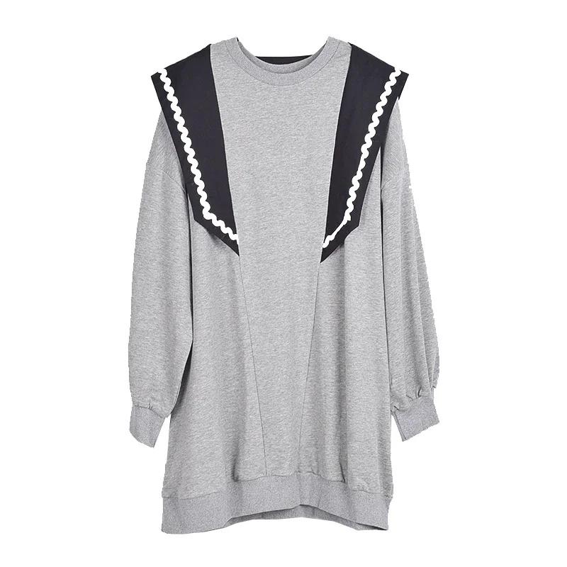 

Xitao Лоскутное платье модное контрастное цветное женское повседневное платье с длинными рукавами XJ5139 One Size серый