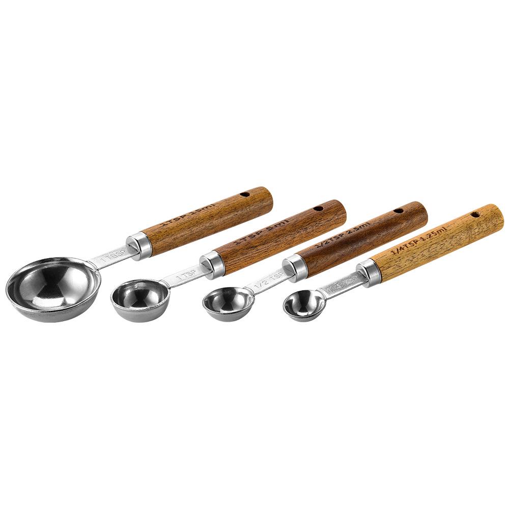 8-Piece Wooden Handle Stainless Steel Measuring Cup and Spoon Set